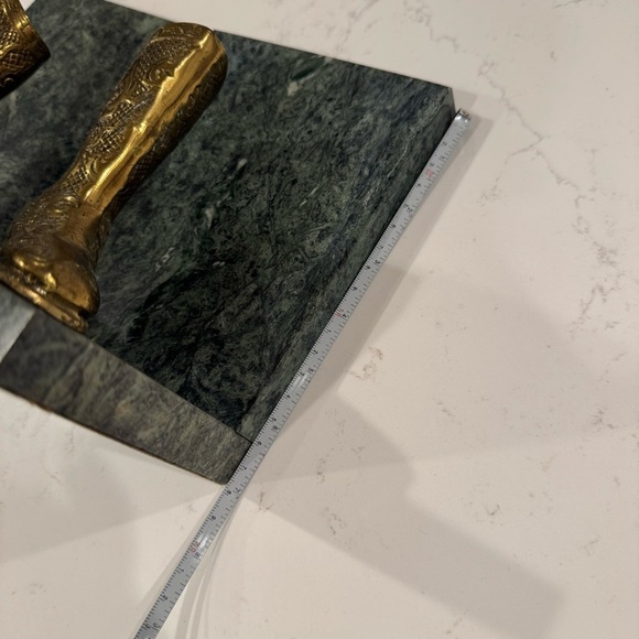 Vintage Green Marble Heavy Brass Cowboy Boot Book Ends